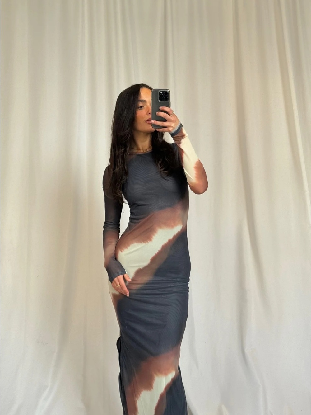 Bronze Snake Amaya Midi Dress Mars Mesh Bodycon Long Sleeve XS AU 6 - Picture 7 of 9